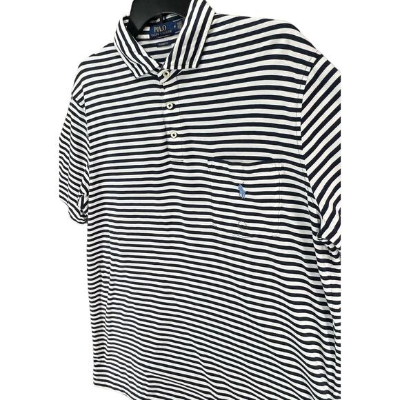 Polo Ralph Lauren Shirt Men M Blue Stripe Polo Logo Classic Fit Nautical Preppy - Picture 3 of 12